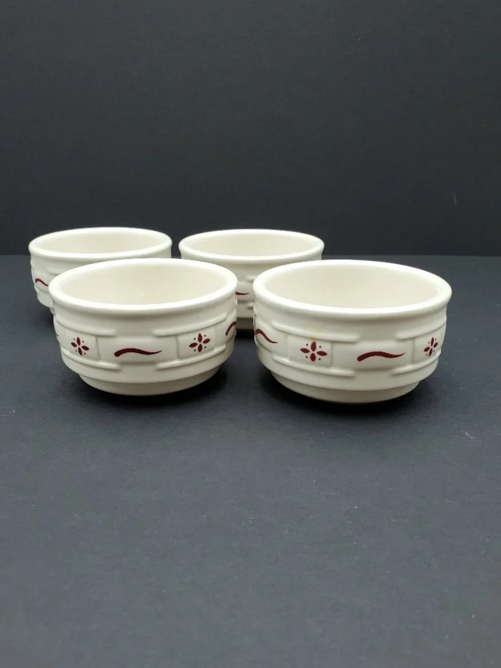 Longaberger Woven Traditions Red Stackable Custard Cups Ramekins Dip Bowls